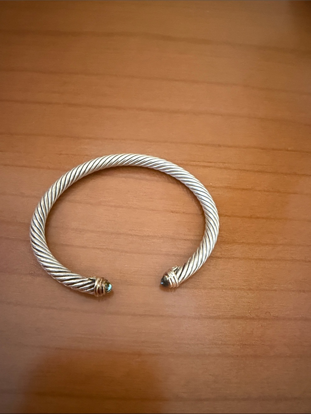 David Yurman Silver Twisted Cable Cuff with aquamarine stone